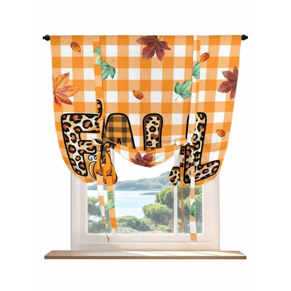 Leopard Print Fall Tie Up Curtains for Windows 45 Inch Length Balloon Curtains Kitchen Adjustable Balloon Window Shade Thanksgiving Pumpkin Maple Orange Plaid Tie Up Bathroom Curtain Window 42"x45"