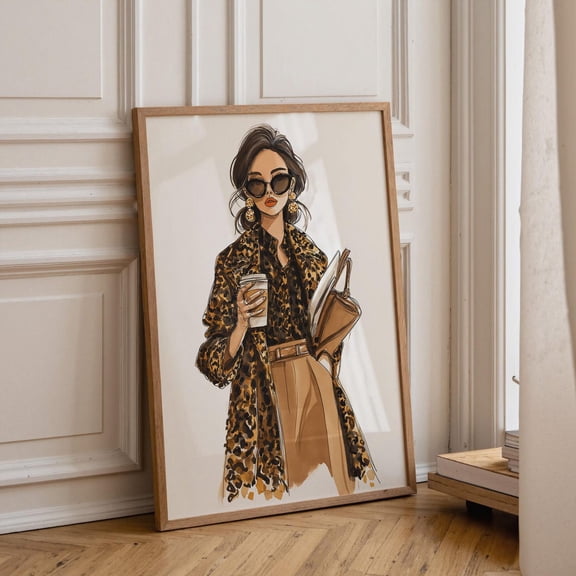Leopard Print Fashion Illustration Chic Feminine Office Decor, Stretched Canvas