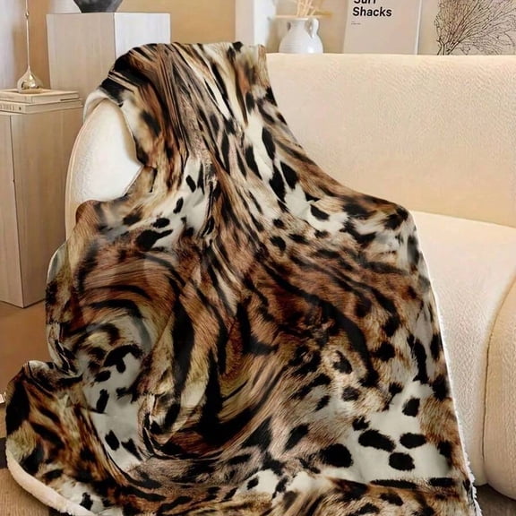 Leopard Print Faux Fur Flannel Throw Blanket 30*40, Light Luxury Nap Blanket For Sofa Bed Chair