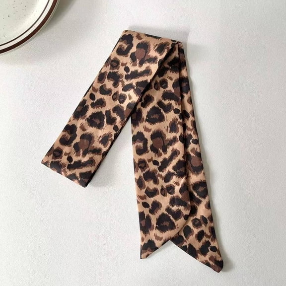 Leopard Print Faux Silk Narrow Scarf, Multiple Color Options Versatile Decorative Ribbon for Hair Tying Wrapping