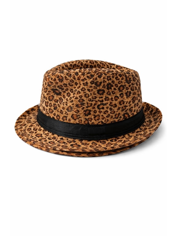 Leopard Print Fedora Hat for Women Stylish Wide Brim Felt Hat with Black Band Fashion Jazz Cap for Casual & Party Wear