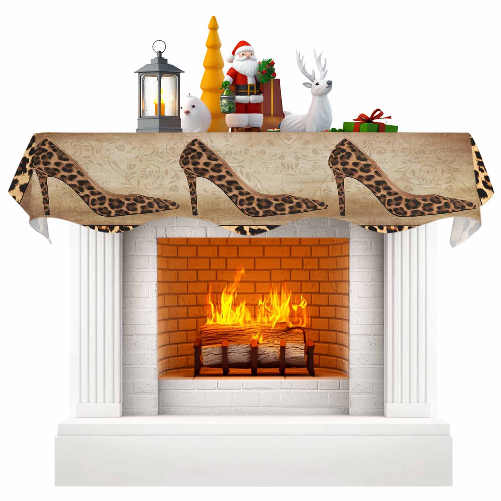 Leopard Print Fireplace Mantel Scarf Table Runner, Vintage Rustic High ...