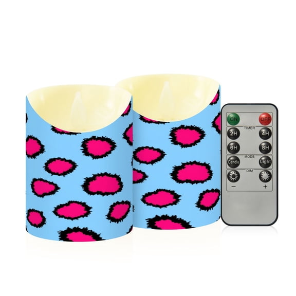 Leopard Print Flameless Candles 2 PCS with Remote Realistic Moving Flame LED Tapered Pillar Set for Home Decor