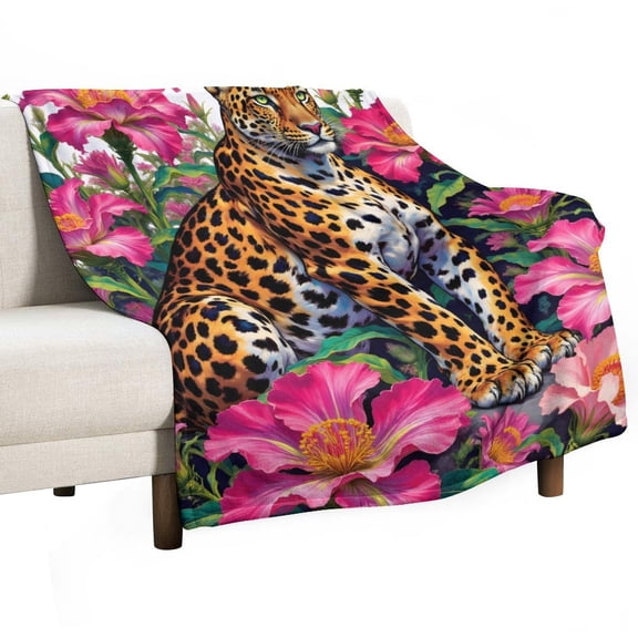 Leopard Print Flannel Blanket Novelty Pattern Nap Blanket Sofa Room Office Soft Throw Blanket Outdoor Camping Warm Blanket