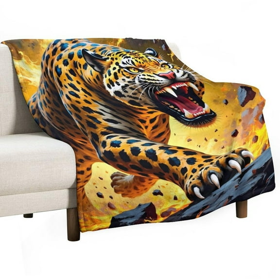 Leopard Print Flannel Blanket Novelty Pattern Nap Blanket Sofa Room Office Soft Throw Blanket Outdoor Camping Warm Blanket