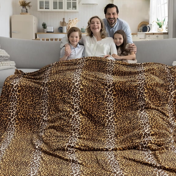 Leopard Print Fleece Blanket Queen Size 90"x90" Dark Brown