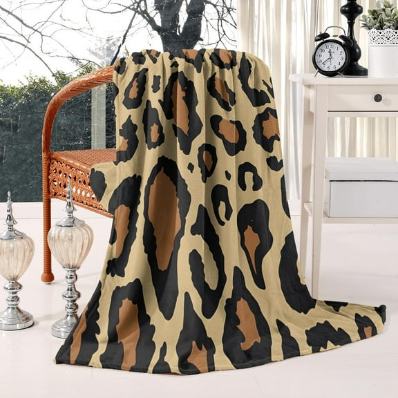 Leopard Print Fleece Blanket - Soft Cozy & Fluffy for Bed Sofa Travel & Camping Couch Blanket Design for Year-Round Comfort 50x60 inches