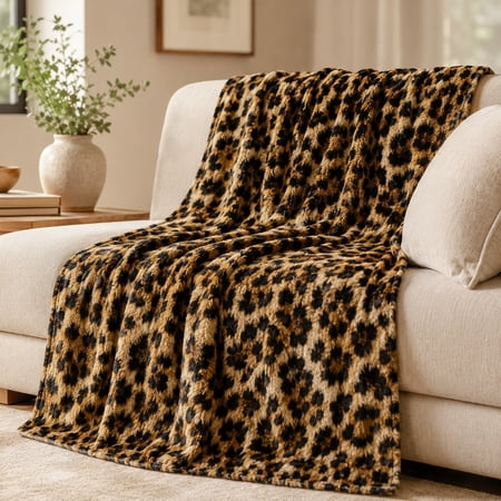 Leopard Print Fleece Throw Blanket, Soft 280 GSM Polyester, Couch and Bed Home Decor
