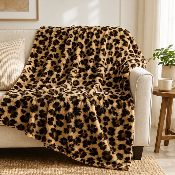Leopard Print Fleece Throw Blanket – Soft 280GSM Polyester, Cozy Faux Fur Look, 4 Sizes