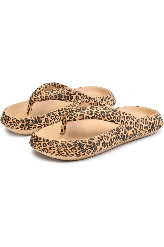 Leopard Print Flip Flops for Women & Men, EVA Soft Cloud Pillow Sandals, Non-Slip Platform Slippers, Cushioned Thong Slides for Indoor & Outdoor, Large Size ,Beige, Gray, Pink, and Black