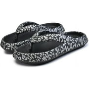 Leopard Print Flip Flops for Women & Men, EVA Soft Cloud Pillow Sandals, Non-Slip Platform Slippers, Cushioned Thong Slides for Indoor & Outdoor, Large Size  Beige, Gray, Pink, and Black