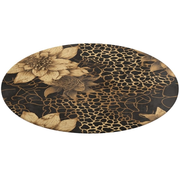 Leopard Print Floral Medallion Round Rug - Small Round Area Rug, Soft Non-Slip Machine Washable Bedroom Mat Indoor Accent Entry Carpet for Office Desk Dorm Hallway