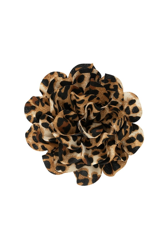 Leopard Print Flower Brooch for Fashionable Women Duckbill Clip Breastpin Handmade Sweater Pin Party Gathering Accessory