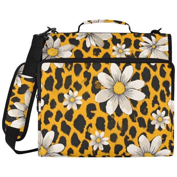 Leopard Print Flower Pattern 3 Ring Binder Bag Zipper Binder Organizer with 14 Inch Laptop Sleeve