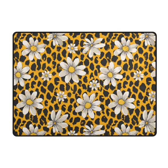 Leopard Print Flower Pattern Area Rug 63x48 Inch Non Slip Absorbent Soft for Bedroom Entryway