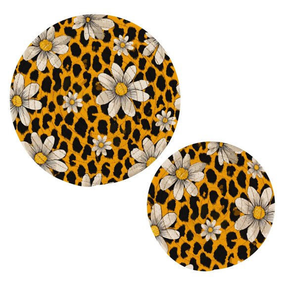 Leopard Print Flower Pattern Cotton Trivets Potholders Set of 2 Handmade Heat Resistant Non Slip Absorbent