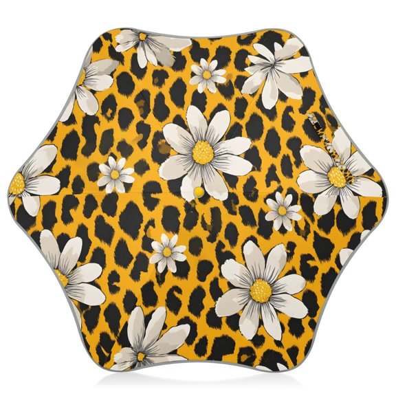 Leopard Print Flower Pattern Kids Umbrella Rain Umbrella Clear Grip Handle Folding Umbrellas UV50+ 35in