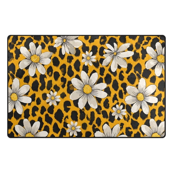Leopard Print Flower Pattern Memory Foam Area Rug 31"x20" Non Slip, Absorbent, Fade Proof for Living Room, Bedroom, Office