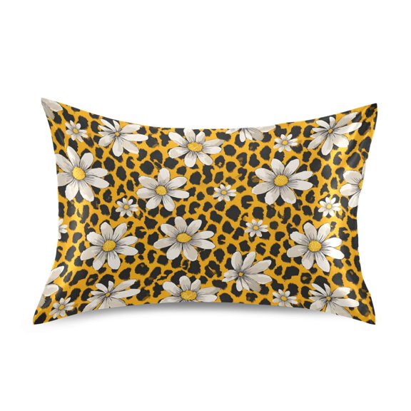 Leopard Print Flower Pattern Pillowcase Standard Size 20''x26'' Satin Double-Sided Print Soft Wrinkle Resistant