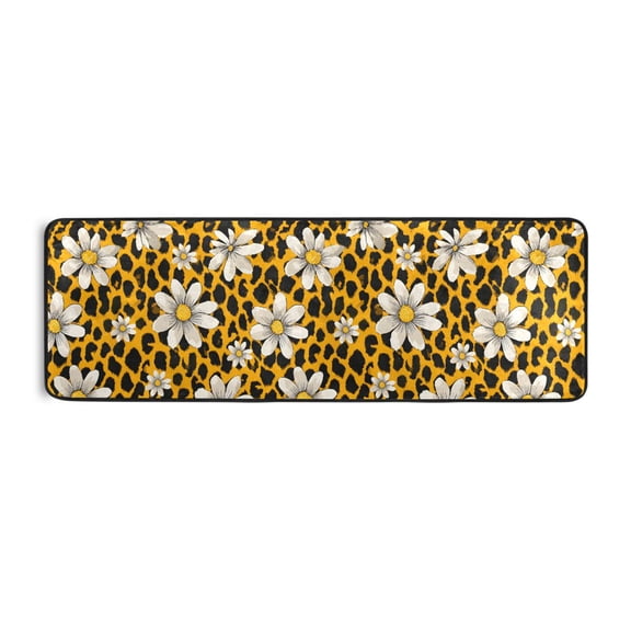 Leopard Print Flower Pattern Runner Rug 24x72 Inch Cushioned Non Slip Soft Absorbent Floor Mat