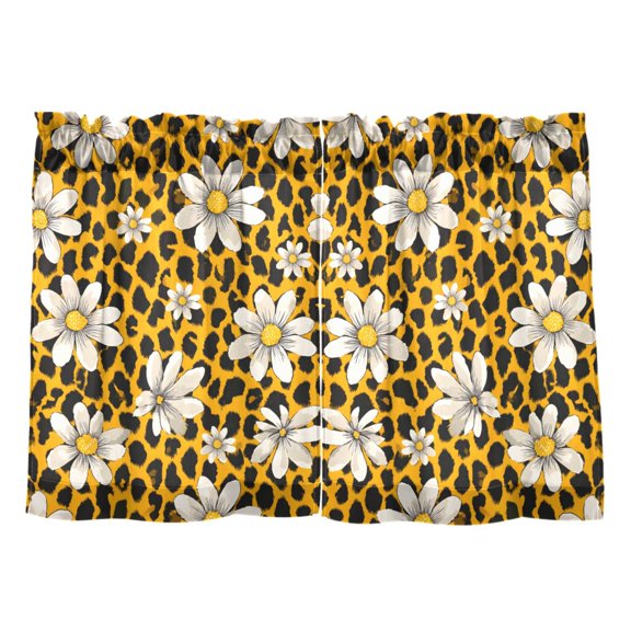 Leopard Print Flower Pattern Tier Curtains Tier Kitchen Living Room Bedroom Balcony 2 Panels 27x24 Inch