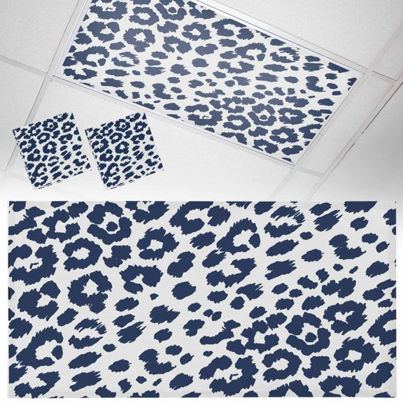 Leopard Print Fluorescent Light Covers Morandi Style Navy Blue Leopard Print Country Magnetic Light Filters Ceiling Lighting Panel Shade for Classroom Office Home 2 x 4 ft, 2 Pack