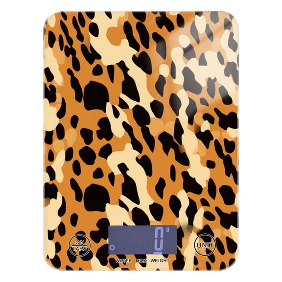 Leopard Print Food Scale Digital Kitchen Scale Waterproof Tempered Glass Tare Function 11 lb for Baking Cooking Meal Prep