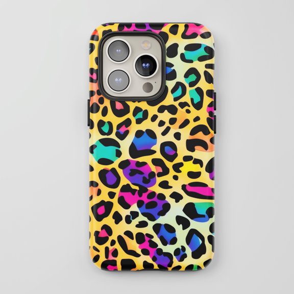 Leopard Print For All iPhone Series Protective Phone Case Rainbow Yellow