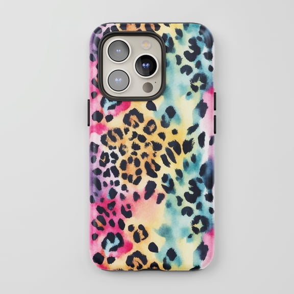 Leopard Print For All iPhone Series Protective Phone Case Watercolor Rainbow