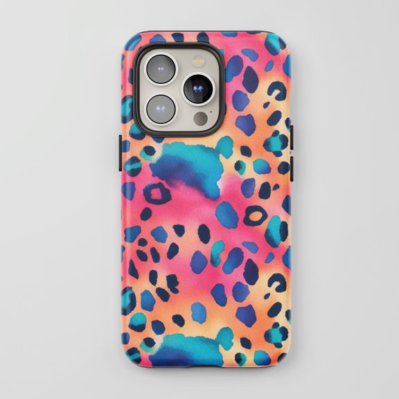 Leopard Print For All iPhone Series Protective Phone Case Watercolor Vibrant Pink Blue Orange