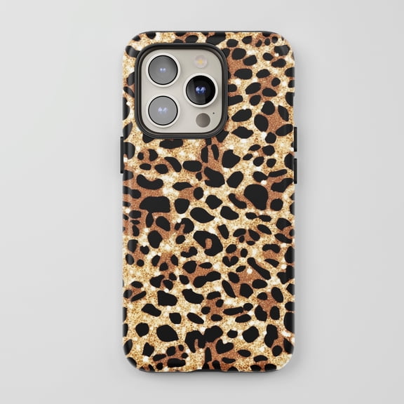 Leopard Print For All iPhone Series Tough Phone Case Glam Glitter Black Gold