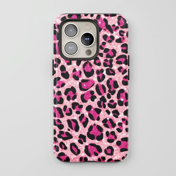 Leopard Print For All iPhone Series Tough Phone Case Glitter Pink