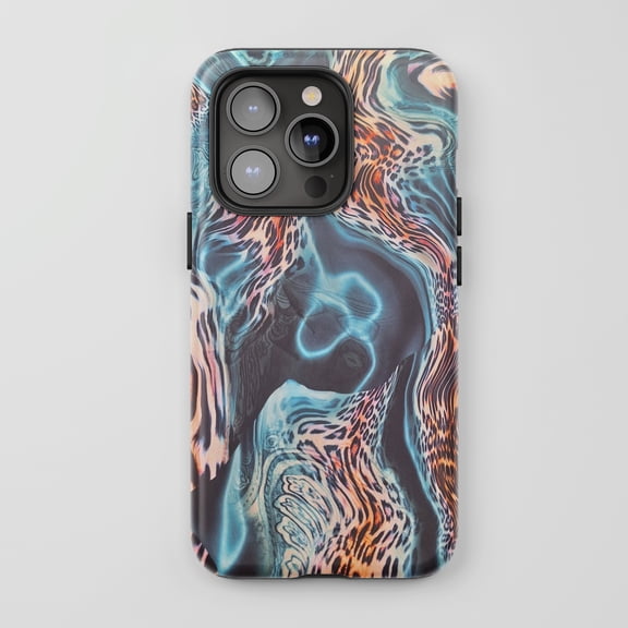 Leopard Print For iPhone Protective Phone Case Psychedelic Abstract Dark Teal Orange Multi-Color