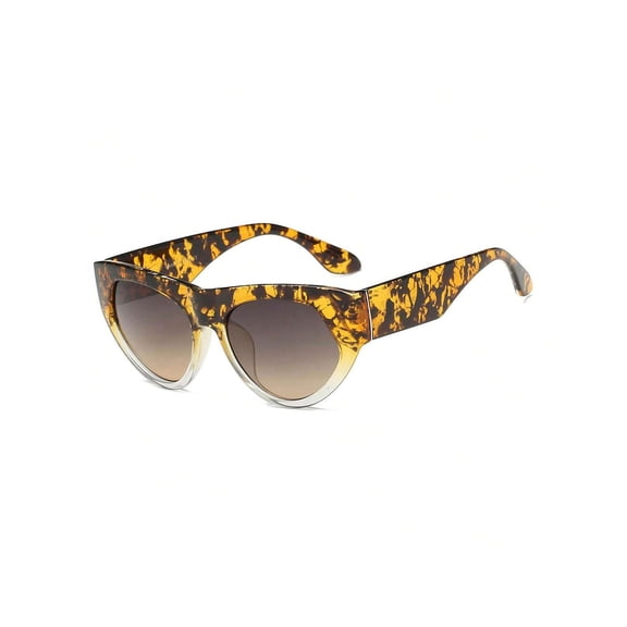 Leopard Print Frame Cat-Eye Sunglasses with Gradient Brown Lenses, UV400 Protection Stylish Shades, Trendy Fashion Eyewear for Statement Look