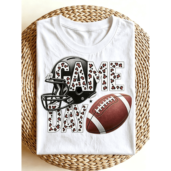 Leopard Print Game Day Football Graphic T‑Shirt, Casual Short Sleeve Crewneck Tee for Sports Fans