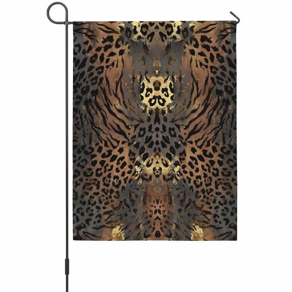 Leopard Print Garden Flag 12 x 18 Inches, Ethnic Style Gold Black Gradient Fur Texture Weather Proof Outdoor Patio Flags Double Sided Small Garden Decoration for Yard Outside Home