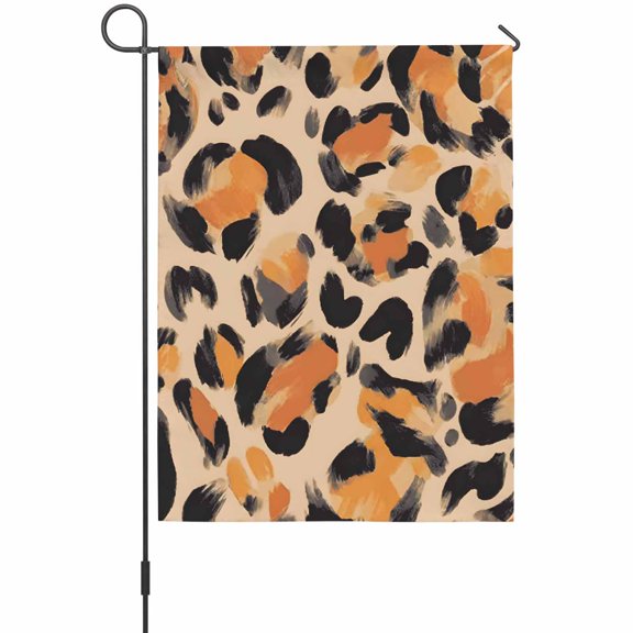 Leopard Print Garden Flag 12 x 18 Inches, Orange Black Spots Retro Animal Texture Weather Proof Outdoor Patio Flags Double Sided Small Garden Decoration for Yard Outside Home