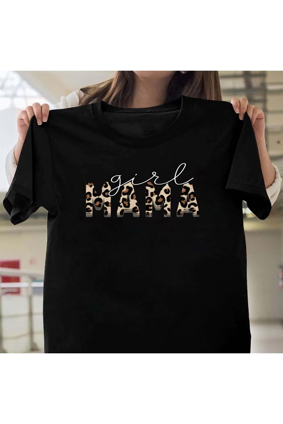 Leopard Print Girl Mama Cheetah Mother Day Trendy Mom Gift Graphic Art Print Unisex T-Shirt Y1017, Up to Size 5XL