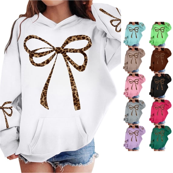 Leopard Print Girls Hooded Sweatshirt Soft Pullover with Pocket for Casual Wear Cat Pocket Sweater