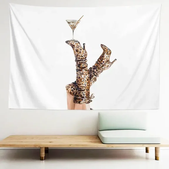 Leopard Print Glamour Cocktail Tapestry, 3729 Inches, Chic Bar Wall Hanging for Kitchen Living Room Decor