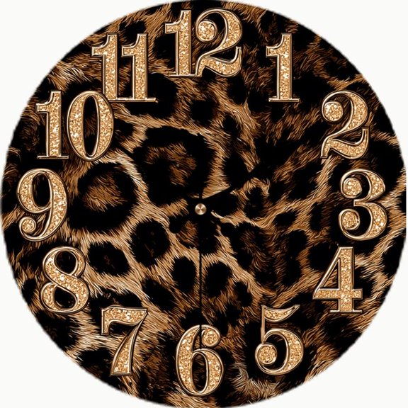 Leopard Print Gold Glitter Round Wall Clock, Silent Non-Ticking Luxury Glam Clock, Modern Animal Print Decor for Living Room Bedroom Home
