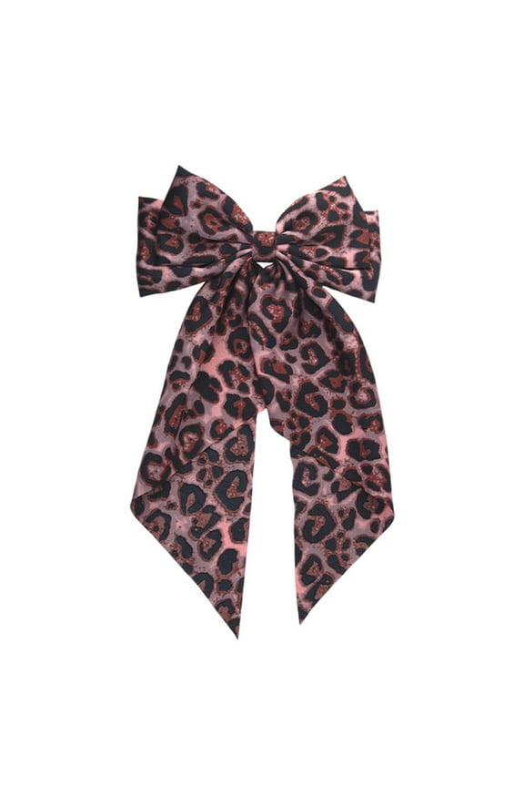 Leopard Print Hair Bow Clip for Women Girls Big Halloween Hair Bow Clips Large Leopard Bow Hair Clips with Long Tail Hair Bow Barrette for Girls Cosplay Halloween Hair Accessories for Women Girls