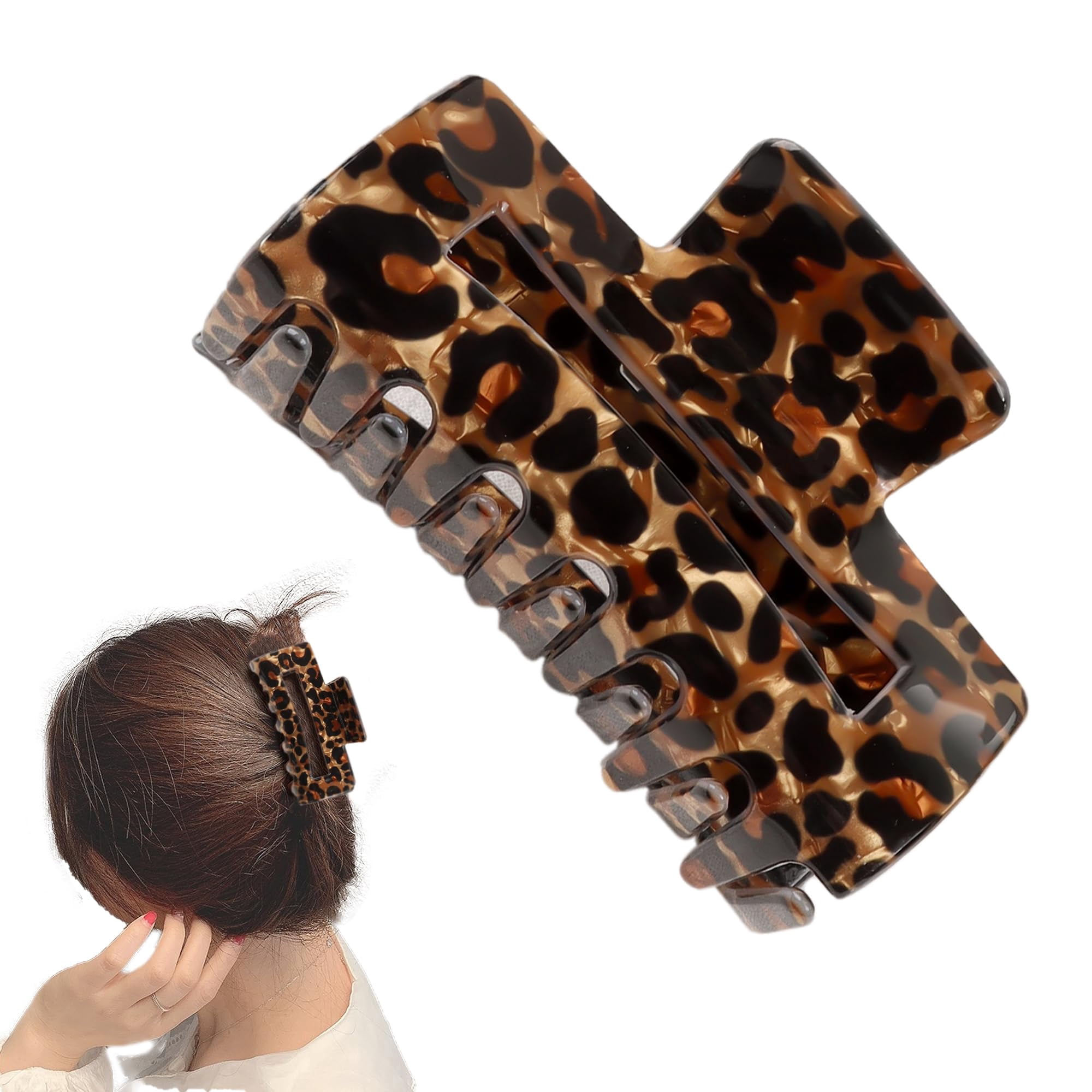 Leopard Print Hair Claw Clip Medium Square Strong Hold Hair 