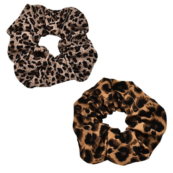 Leopard Print Hair Scrunchies Satin Hair Bobbles Cheetah Print Scrunchy Hair Ties Elastic Silk Ponytail Holders Soft Hair Bobble Tie for Long Thick Hair Accessories