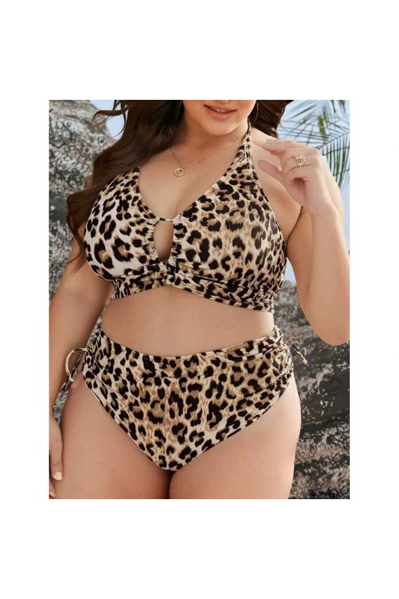 Leopard Print Halter Cutout High-Waisted Two Piece Swimsuit Multicolor 533