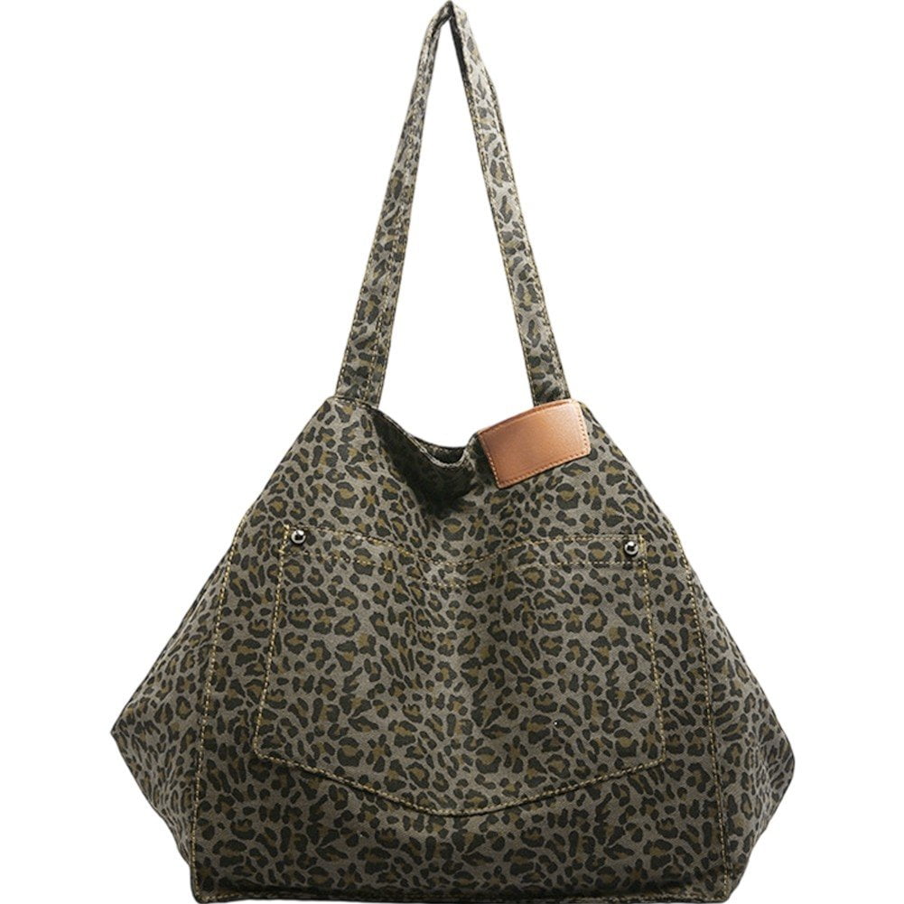 Leopard Print Handbag Canvas Shoulder Bag Tote Bag Large Capacity — free download