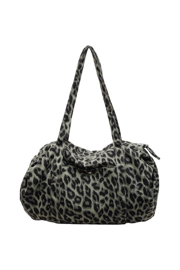 Leopard Print Handbag Large Capacity Canvas Shoulder Tote Bag Stylish Versatile Hobo Bag for Daily Commute Work