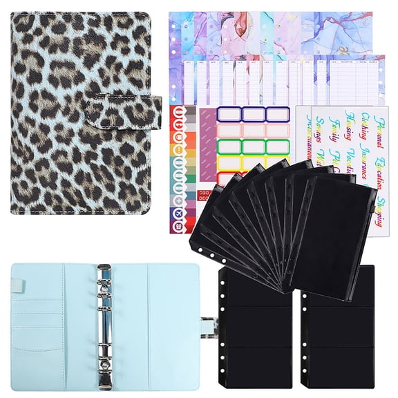 Leopard Print Handheld A6 Ledger Bookkeeping with Six Hole Budget Accounting Notebook