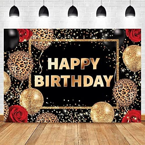 Leopard Print Happy Birthday Backdrop Balloon Rose Cool Party Decor ...