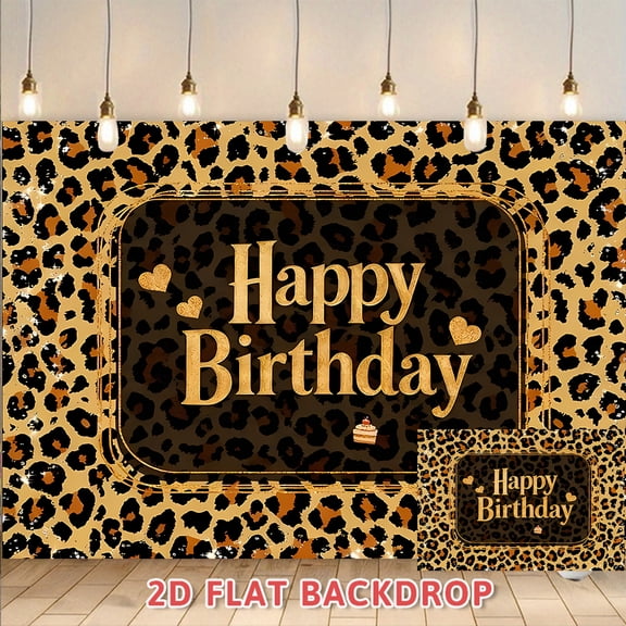 Leopard Print Happy Birthday Backdrop, Retro Luxury Style Party Decor Background Wall, Suitable For Birthday Themed Party Photo Booth Decoration Scenarios